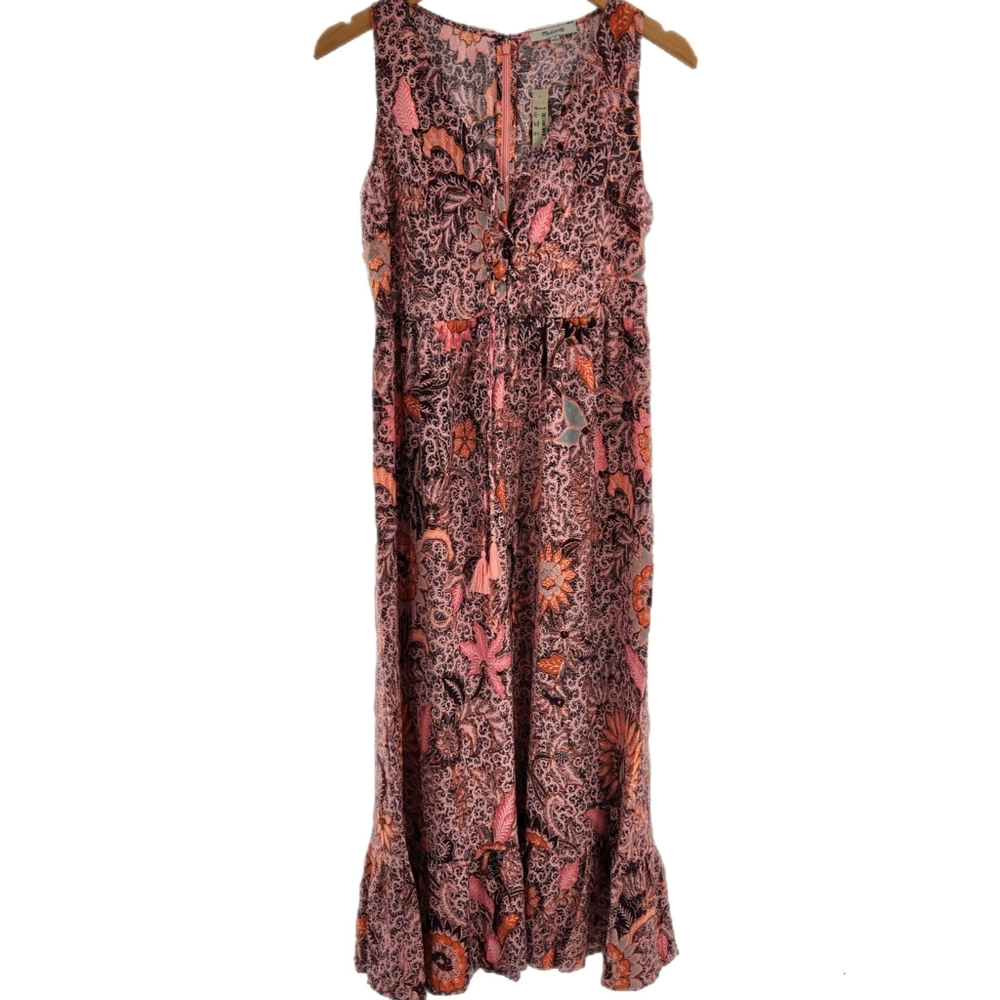 Madewell Bali Bloom Lace Up Tie Front Ruffle Hem Midi Dress Size 2